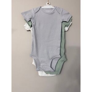 Carter's Bodysuit 3-Pack Baby 9M Grey Green White Star Moon Ribbed NWT